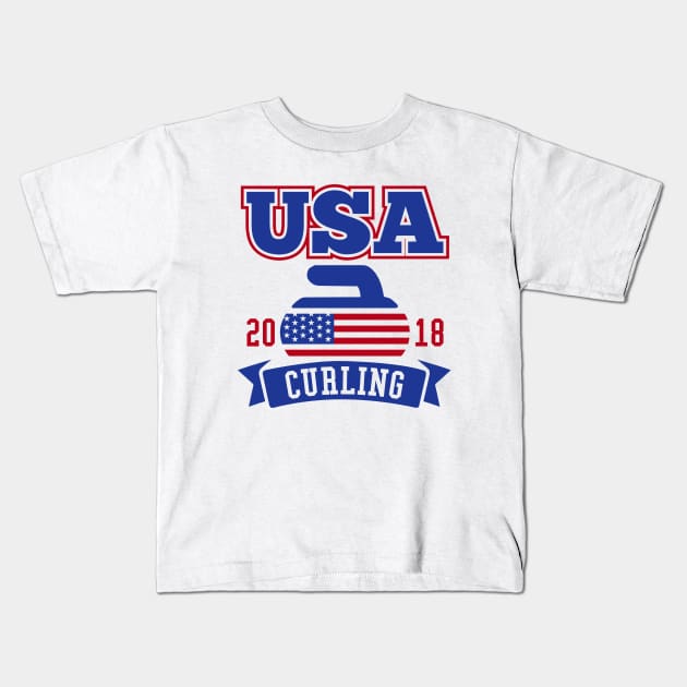 USA Curling 2018 Kids T-Shirt by DetourShirts